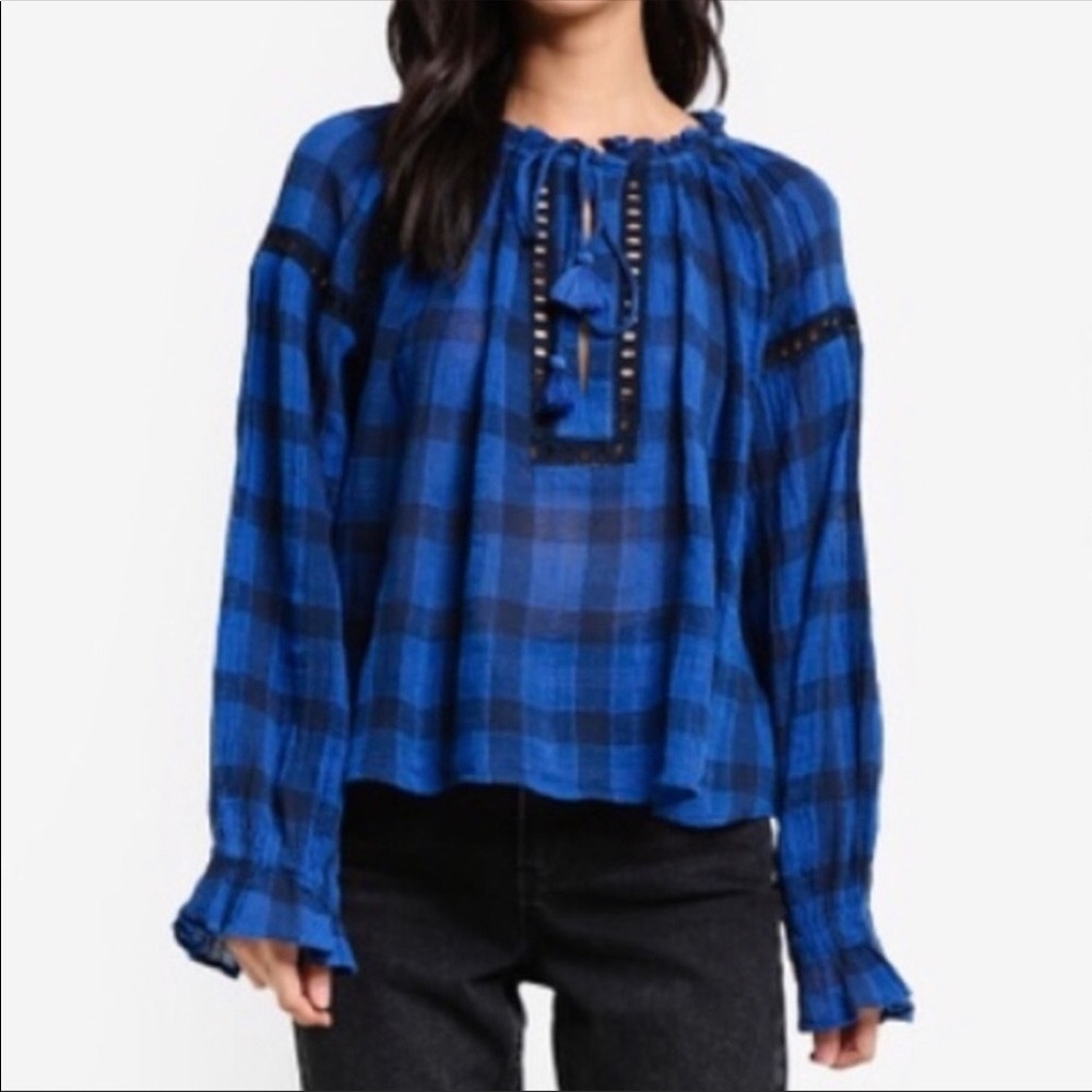Free People Honey Grove blue plaid size large top